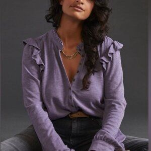 Anthropologie Pilcro Ruffled Henley Top Purple Size Small